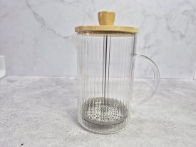 Cafetera vidrio tapa madera prensa francesa